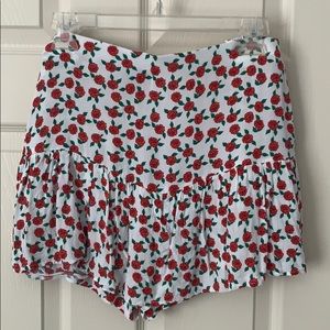 Zara White Printed Floral Rose Skirt Sz L